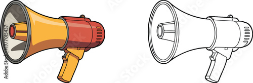 Megaphone illustration & outline set isolated on transparent background