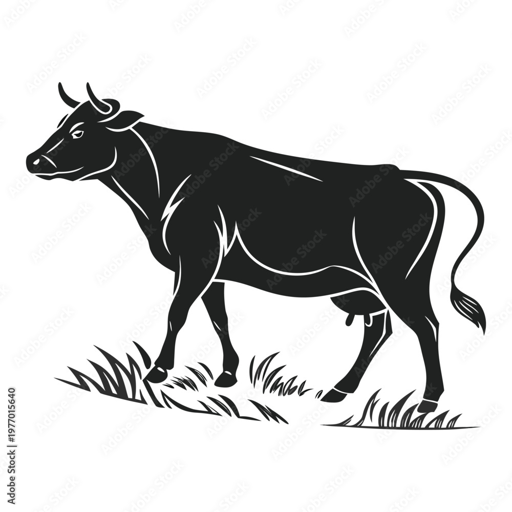 Fototapeta premium Cow Silhouette Vector Illustration for Farm Animal and Agriculture Design