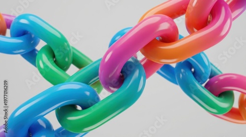 Abstract glossy colorful 3D chain links background