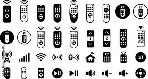 Remote Control Icons. Remote control button. Set Logo of Electronics: circular icon with symbol. harmonious logo variations of the same emblematic concept,