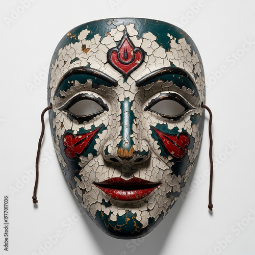 Venetian carnival mask displayed on a red background with artistic and mysterious style
