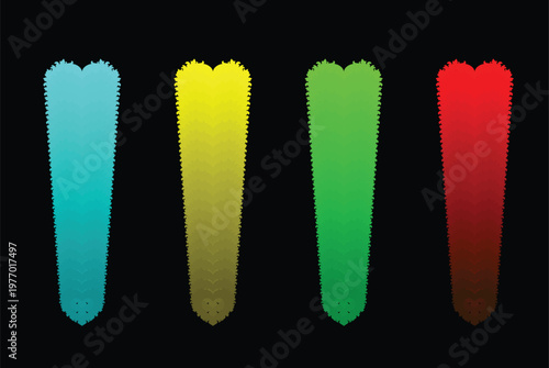 Four abstract colorful brush stroke shapes on black background