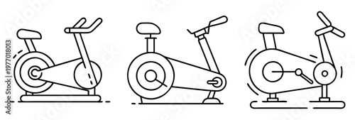 Outline illustration of stationary exercise bikes used for indoor fitness cycling