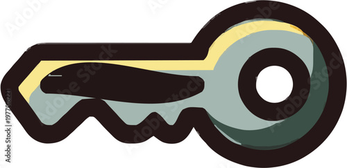 A minimalist key icon with sharp contours and solid industrial colors on a pure white background symbolizes new beginnings in a clean, professional context