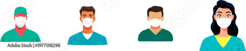 A clean, minimalist illustration of a doctor in teal scrubs and a white face mask against a pure white background, representing the essential elements of healthcare professionalism