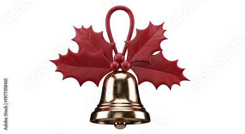 Christmas Bell with Holly and Berries Ornament