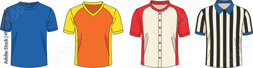 Men T Shirt and Casual Shirt Collection Vector Illustration with Different Styles Including Sports Tee, Button Up, and Striped Polo for Fashion Design