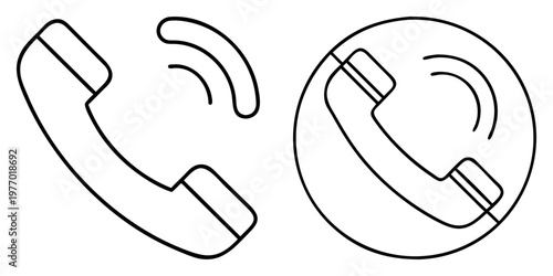 Two stylized telephone receiver icons with one inside a circle shape
