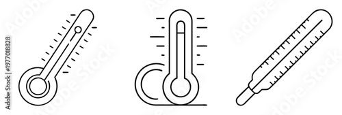Stylized Thermometer Icons in Black and White Representing Temperature Measurement