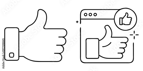 Two thumbs up icons one in a browser frame with settings
