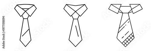 Three distinct necktie designs displayed in a linear black and white pattern