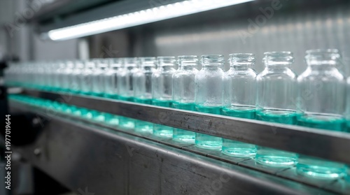 Wallpaper Mural Pharmaceutical production line of empty glass vials in medical factory, vaccine manufacturing process
 Torontodigital.ca