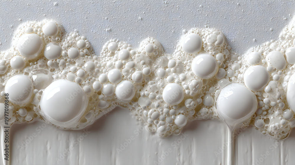 Obraz premium White foam coating texture with bubbles and liquid surface. Industrial coating material used for insulation and protection.