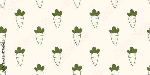 Vector seamless pattern with carrot vegetable for garden in hand drawn outline sketch monochrome style. Cute root carrot background for farm, organic agriculture, playful veggie print for packaging.