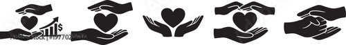 Charity hands icon set vector silhouette donation support care helping gesture symbol collection
