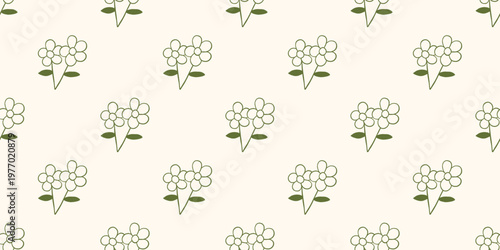 Vector seamless pattern with cute flower bouquet for garden in hand drawn outline sketch monochrome style. Floral bunch background for cozy farm, organic agriculture. Charming blossom print.