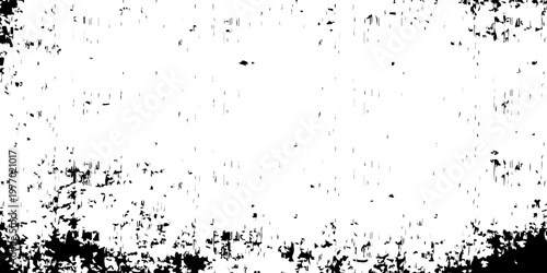 Abstract unreal black and white background. Grunge texture of chaotic pattern of spots, cracks, scratches. Futuristic monochrome element for design