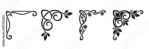 Corner vector icon set. Frame illustration sign collection. Vintage style. Isolated on white background.