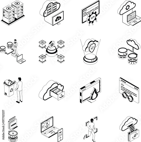 Collection of Technology and Digital Isometric Style Illustrations 
