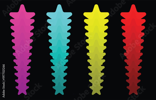 Four colorful gradient starburst shapes on black background