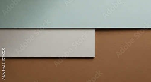 Abstract Geometric Composition with Brown, White, and Blue Rectangles.