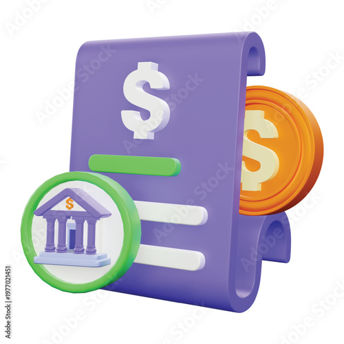 Bank Statement 3d rendering icon.