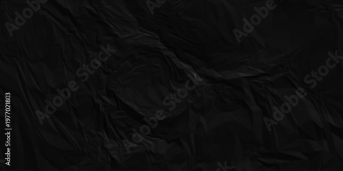 Crumple blank paper textured, business paper texture creased soft black background. Wave gray aged ripped wrinkle effect paper. Abstract grunge pattern rough page design.  