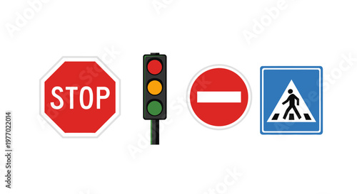 Traffic signs and signal icons set.