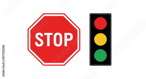 Stop sign and traffic light.