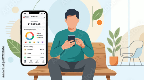 Man checking mobile banking app on smartphone with large display
