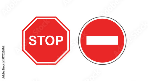 Red traffic signs for road rules.