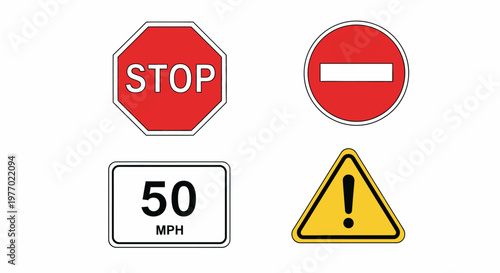 Traffic road signs and symbols.