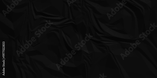 Crumple blank paper textured, business paper texture creased soft black background. Wave gray aged ripped wrinkle effect paper. Abstract grunge pattern rough page design.  