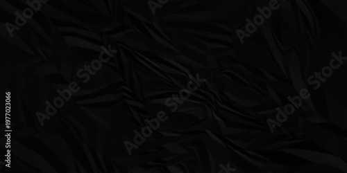 Crumple blank paper textured, business paper texture creased soft black background. Wave gray aged ripped wrinkle effect paper. Abstract grunge pattern rough page design.  