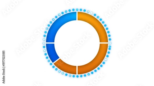 Rotating Pie Chart Animation with Blue and Orange Segments and Circular Dot Border against White Background