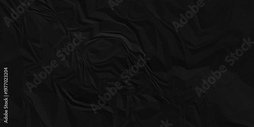 Crumple blank paper textured, business paper texture creased soft black background. Wave gray aged ripped wrinkle effect paper. Abstract grunge pattern rough page design.  