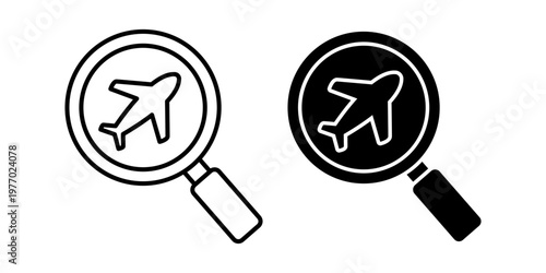 Magnifying Glass With Airplane Symbol Travel Search Flight Booking Transportation Concept