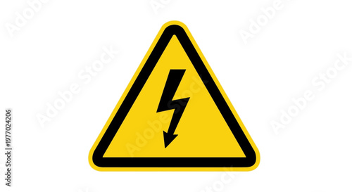 Electrical hazard warning sign with lightning bolt symbol on yellow triangle. Danger of electric shock icon.