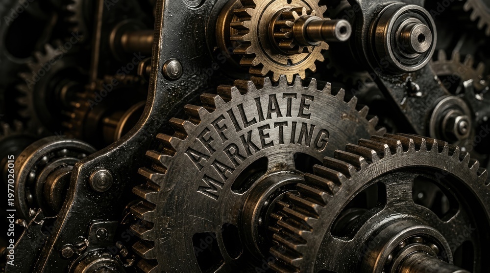 Fototapeta premium Affiliate Marketing Gears Interlocked in a Complex Mechanical System.