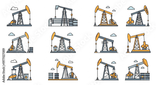 Oil Pumpjack Illustrations - A Collection of Industrial Energy Production.