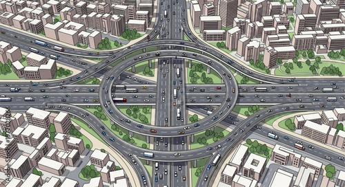 Aerial View of a Complex Highway Interchange with Multiple Overpasses.