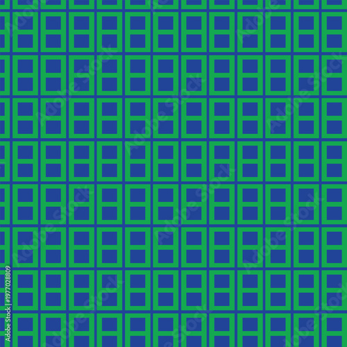 Seamless vector design featuring a geometric pattern of green and yellow squares for a mosaic tile wallpaper or abstract art backdrop