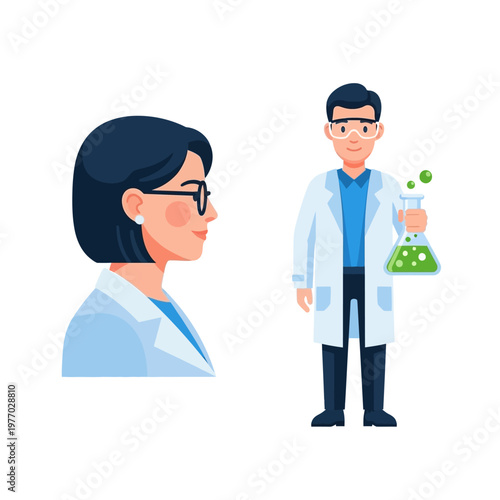 Diverse Scientists Working in Laboratory, Holding Flasks with Green Liquid