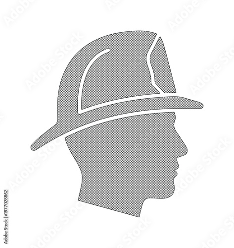 Firefighter profile silhouette vector, fireman head in protective helmet icon, gray emergency responder avatar for safety and rescue branding