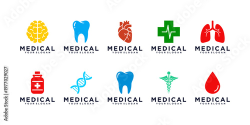 Healthcare logo bundle with medical equipment icons