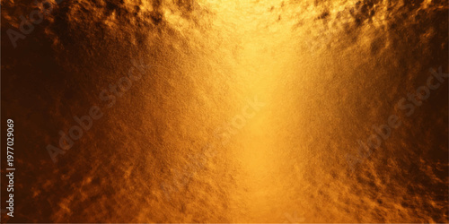 A vintage close up of a glowing light bulb casting golden light over an aged and textured brown metal surface with a rough grunge pattern