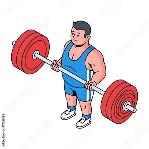 Isometric Weightlifter Lifting Heavy Barbell, Athletic Competition, Strength Training