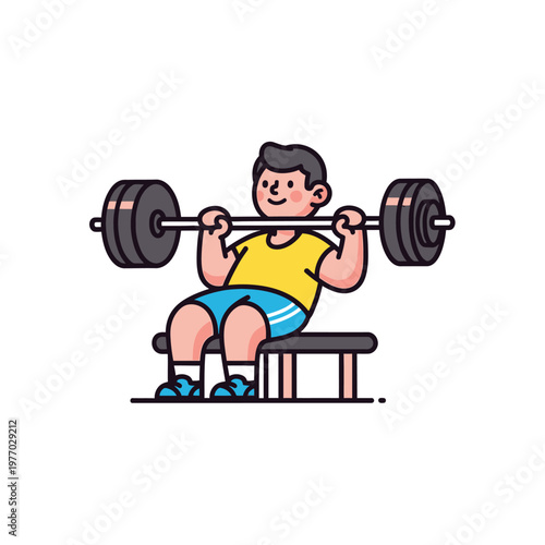 Man doing bench press exercise with barbell, healthy lifestyle, fitness workout illustration
