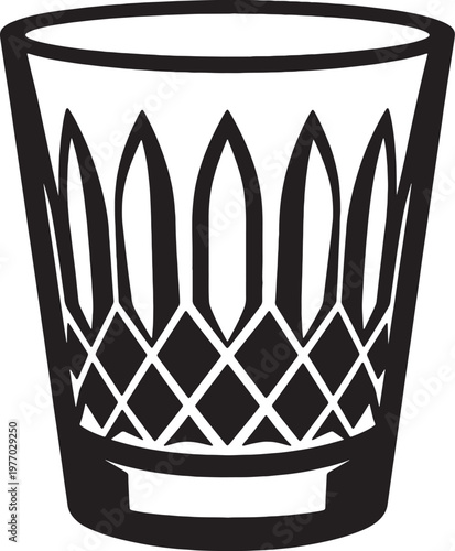 Crystal drinking glass silhouette icon with decorative pattern for luxury beverage service