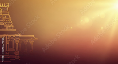 Varalakshmi Vrat, gradient banner with temple elements and golden glow